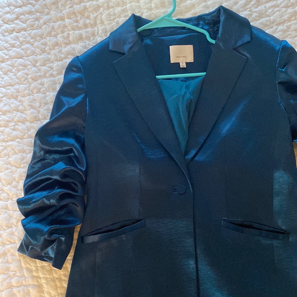 Cinq a Sept Kylie Hammered Satin Blazer in Turquoise
